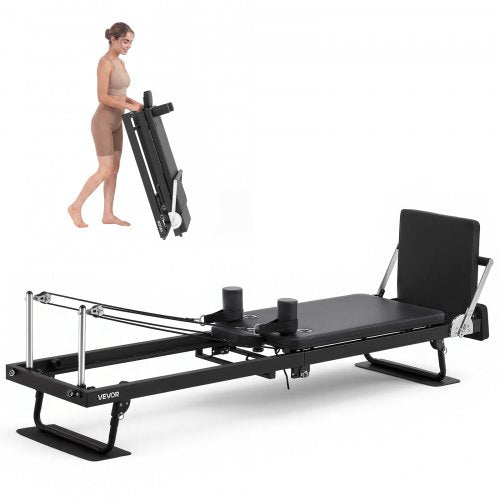 VEVOR Pilates Reformer 2.3 m Foldable Pilates Machine 181 kg Iron Frame, for Home Use and Gym Workout, with Jump Board and Springs, Smooth Sliding System, Suitable for Advanced and Beginners Users