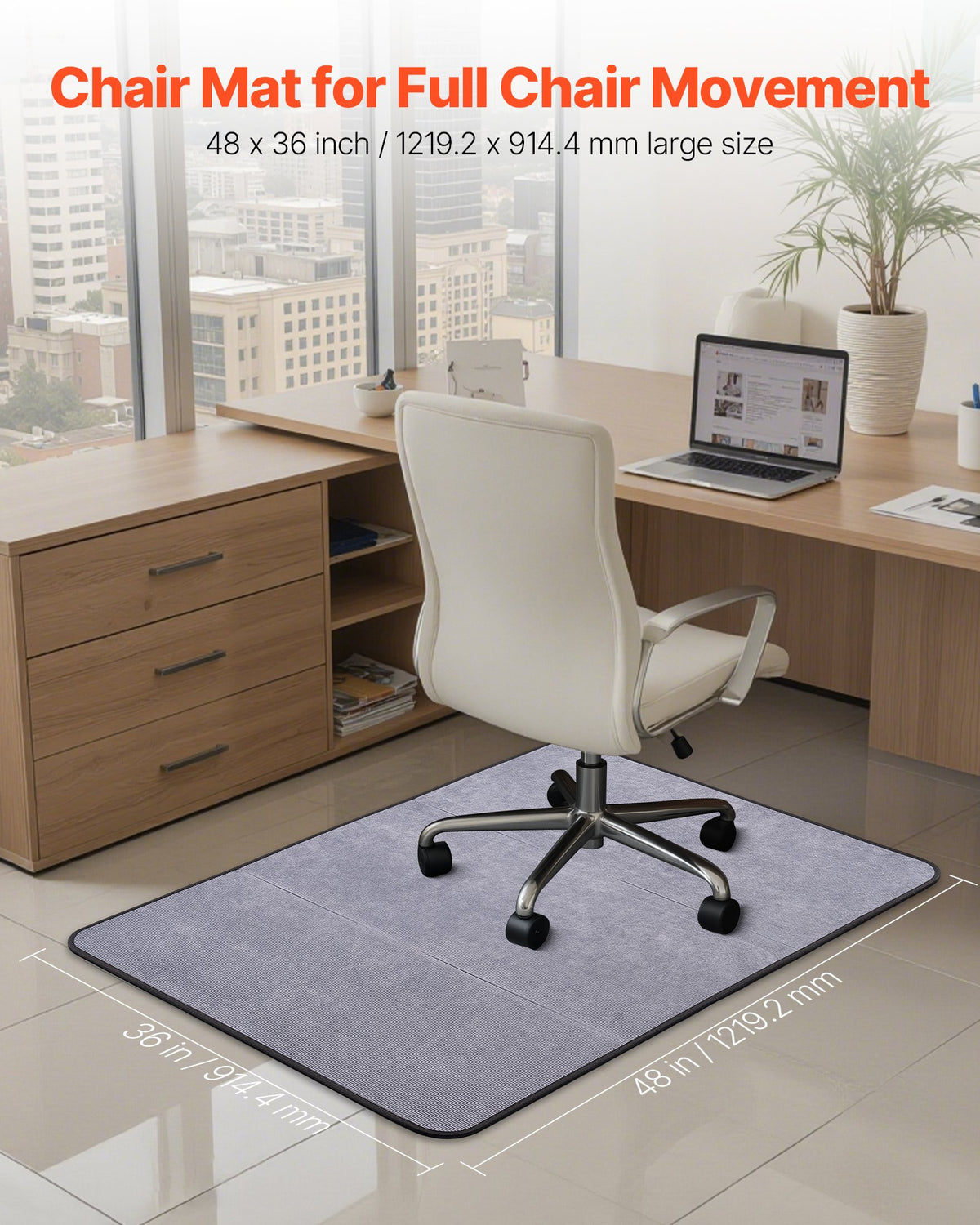 VEVOR Chair Mat, 915 x 1225 mm Office Chair Mat for Hard Floors, Floor Protector for Rolling Chairs, Corduroy Surface, Non-Slip & Easy to Clean, Smooth Glide Under Desk Rug for Home Office (Grey)