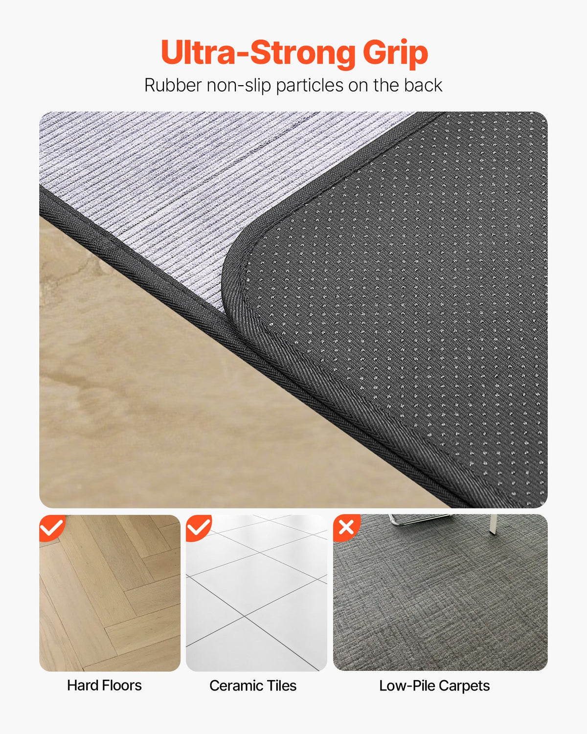 VEVOR Chair Mat, 915 x 1225 mm Office Chair Mat for Hard Floors, Floor Protector for Rolling Chairs, Corduroy Surface, Non-Slip & Easy to Clean, Smooth Glide Under Desk Rug for Home Office (Grey)
