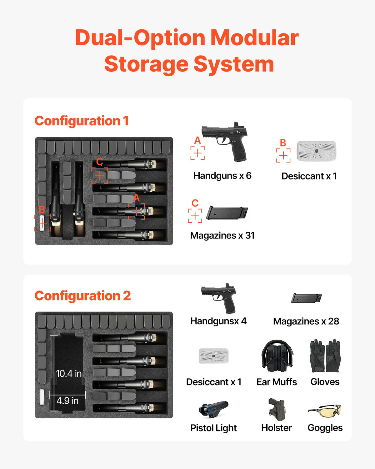 VEVOR Hard Pistol Case, Heavy Duty Hard Gun Case with XPE Foam Interior, Waterproof Pistol Storage Box with Customizable Lining & Handle for Gun, Lenses, Camera, Gear, TSA Compliant, 475x415x215 mm