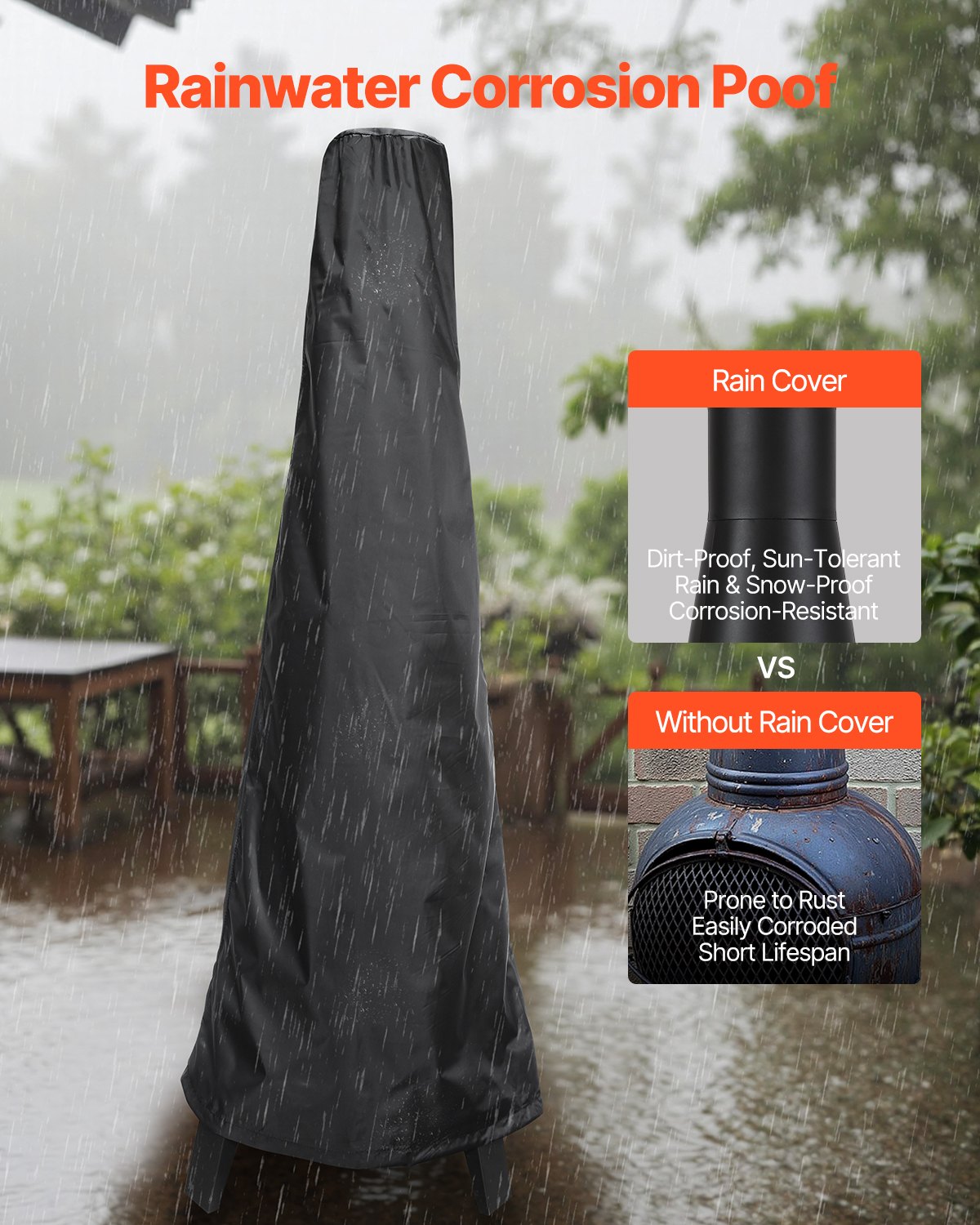 VEVOR Chiminea, 20 Inch Outdoor Wood Burning Firepit, Conical Fireplace for BBQ & Warming, Outside Wooden Fire Pit with Grill Mesh, Chimney Coat & Rustproof Chiminea Lid, for Patio, Garden, Backyard