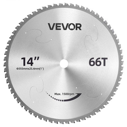 VEVOR Chop Saw Blade 355.6mm 66 Teeth Cermet-Tipped Metal Cold Cutting Blade, Compatible with Chop Saws, 4000 Cuts, Cutting Smooth Surfaces with No Burrs, Noise Reduction and Heat Dissipation Holes