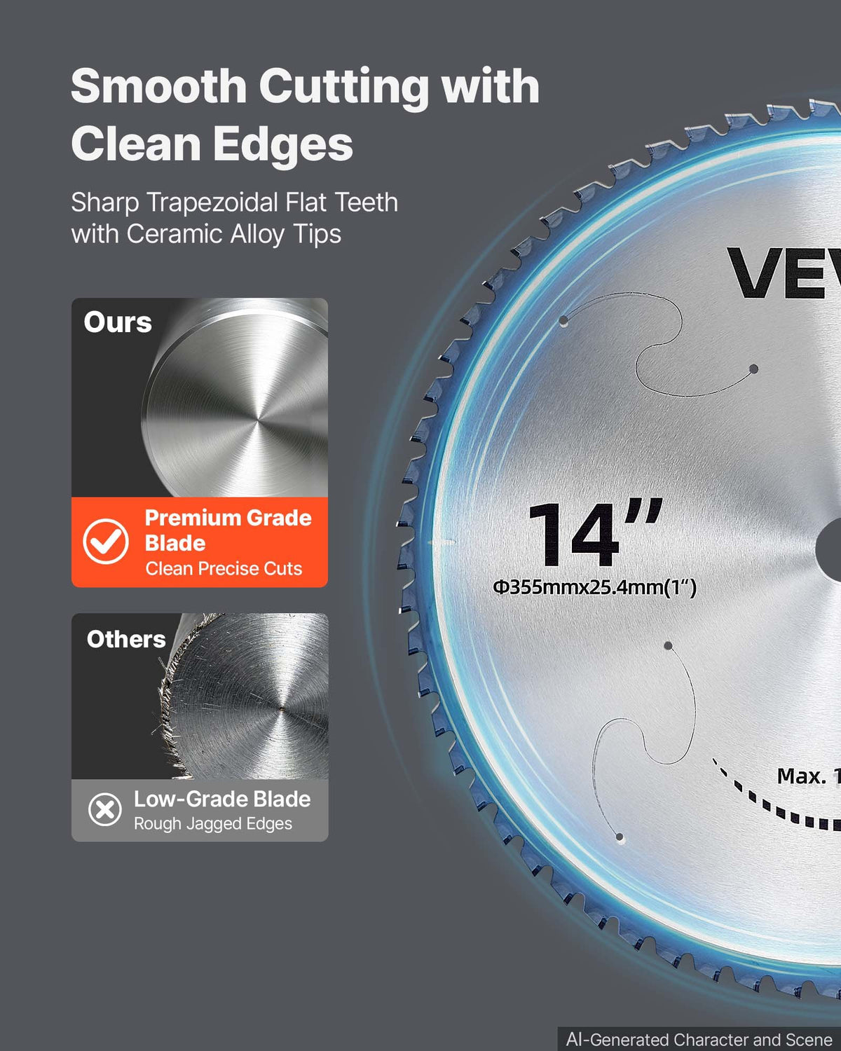 VEVOR Chop Saw Blade 355.6mm 66 Teeth Cermet-Tipped Metal Cold Cutting Blade, Compatible with Chop Saws, 4000 Cuts, Cutting Smooth Surfaces with No Burrs, Noise Reduction and Heat Dissipation Holes