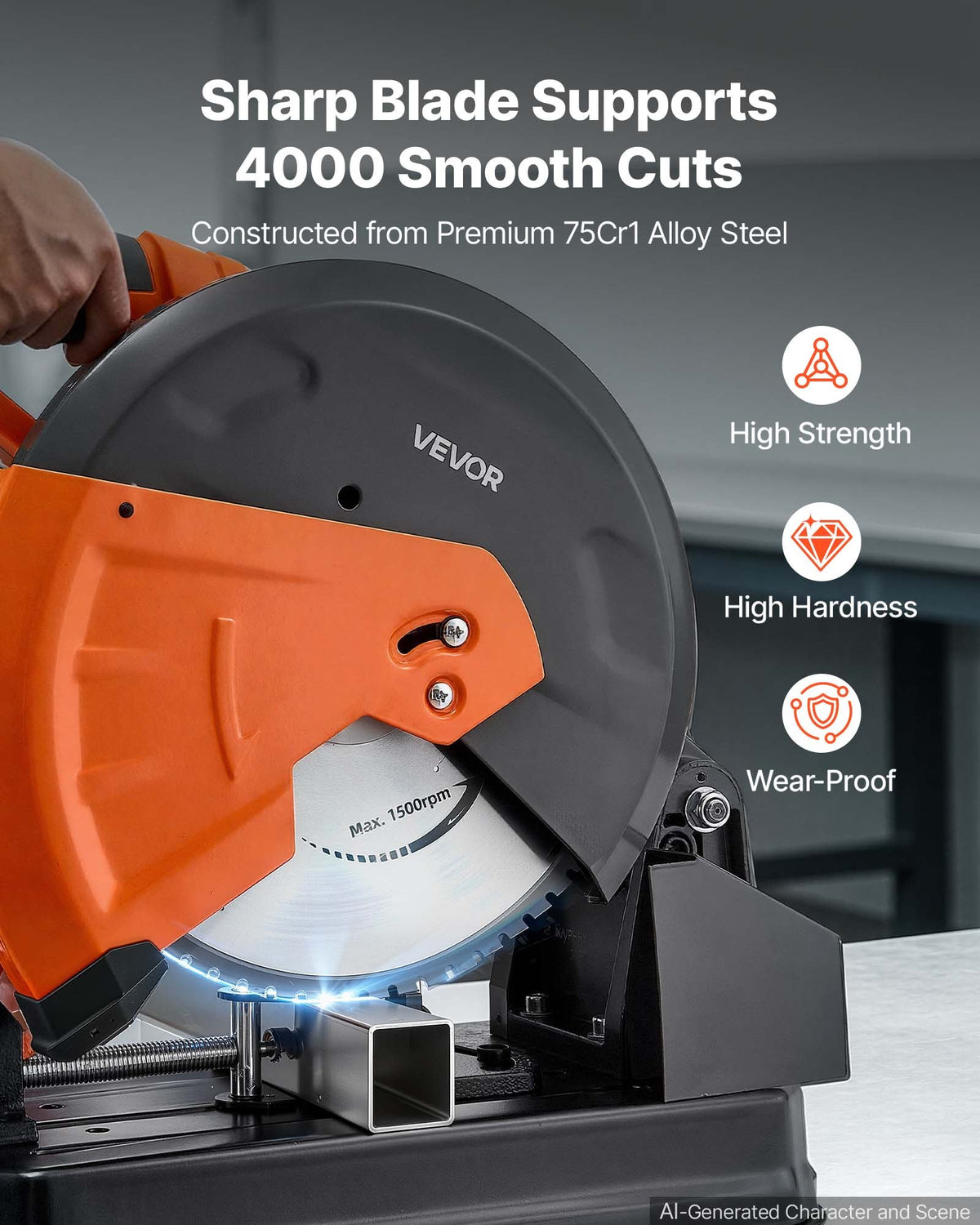 VEVOR Chop Saw Blade 355.6mm 66 Teeth Cermet-Tipped Metal Cold Cutting Blade, Compatible with Chop Saws, 4000 Cuts, Cutting Smooth Surfaces with No Burrs, Noise Reduction and Heat Dissipation Holes