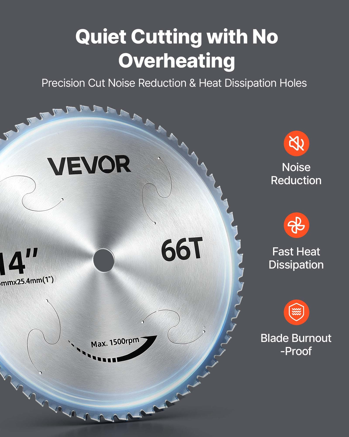 VEVOR Chop Saw Blade 355.6mm 66 Teeth Cermet-Tipped Metal Cold Cutting Blade, Compatible with Chop Saws, 4000 Cuts, Cutting Smooth Surfaces with No Burrs, Noise Reduction and Heat Dissipation Holes