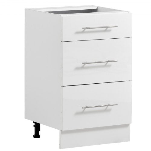 VEVOR White Shaker Base Cabinet Ready to Assemble 50cmW Unassembled Cabinet, 500x475x815 mm(W x D x H), with 3 Drawers, Soft-Close Hardware, Fine Edge Banding, for Home, Office, and Laundry Room