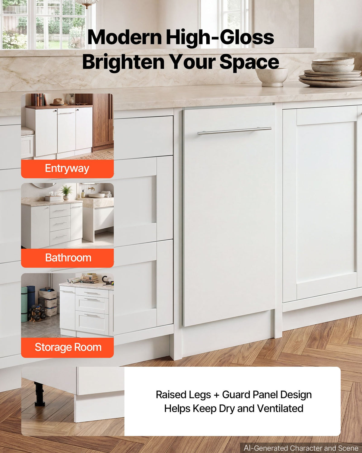 VEVOR White Shaker Base Cabinet Ready to Assemble 30cmW Unassembled Cabinet, 300x475x815 mm(W x D x H), with 1 Drawer, Soft-Close Hardware, Fine Edge Banding, for Home, Office, and Laundry Room