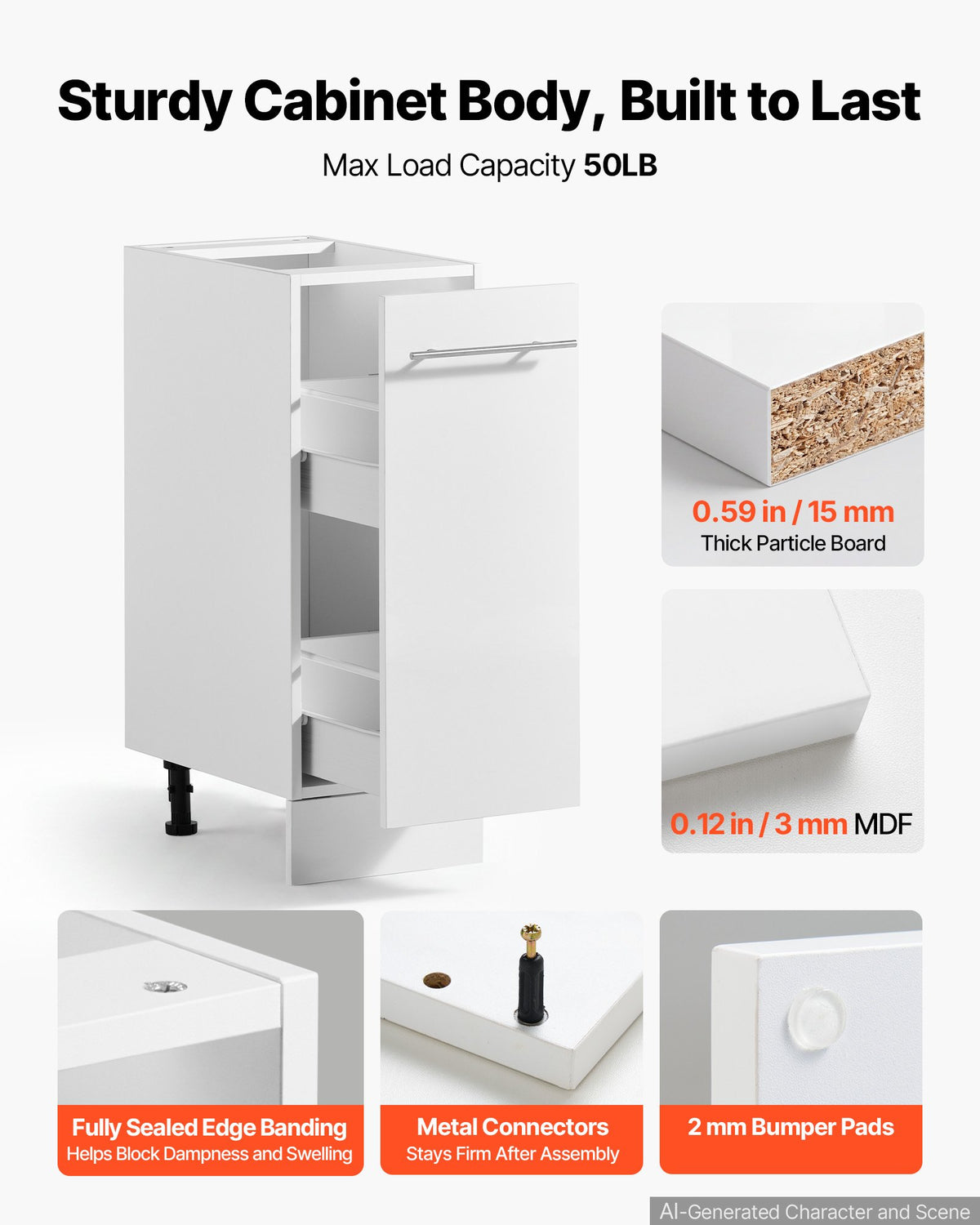 VEVOR White Shaker Base Cabinet Ready to Assemble 30cmW Unassembled Cabinet, 300x475x815 mm(W x D x H), with 1 Drawer, Soft-Close Hardware, Fine Edge Banding, for Home, Office, and Laundry Room