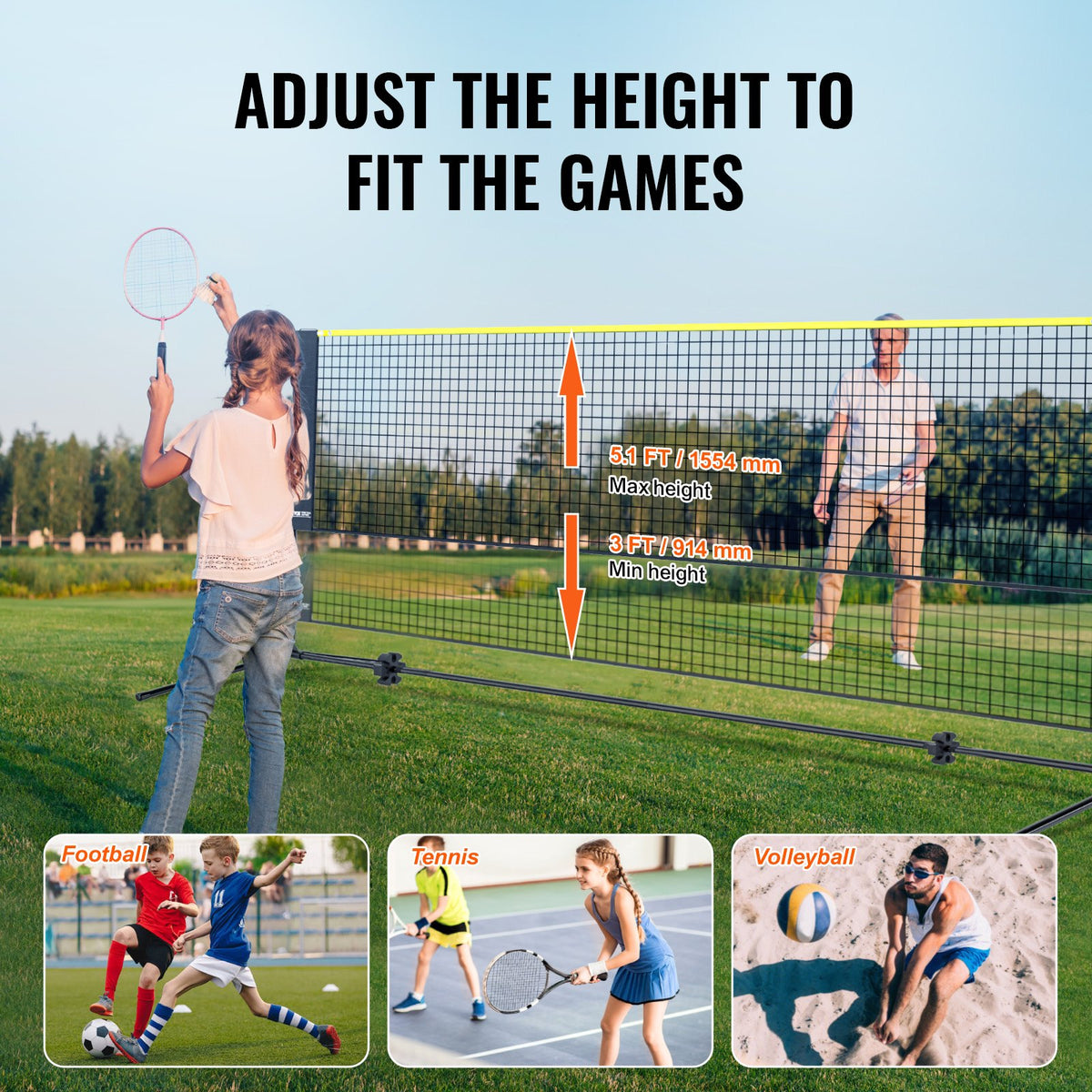 VEVOR 10ft Badminton Net Set Outdoor Portable Volleyball Pickleball Tennis Net