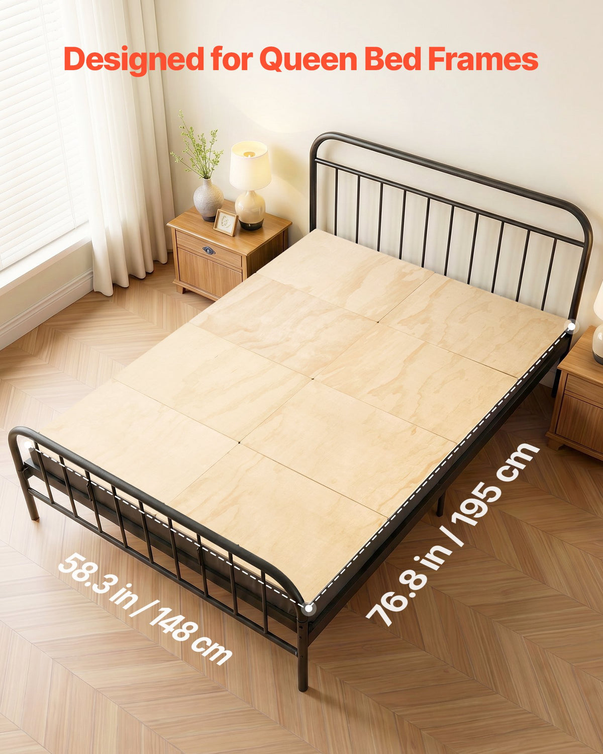 VEVOR Bunkie Board, Queen Size 195 x 148 cm, Foldable Bed Board Under Mattress with Nylon Webbing, Plywood, Rounded Edges, Anti-Sag Design for Metal Frames, Sleeper Sofas, Platform and Bunk Beds