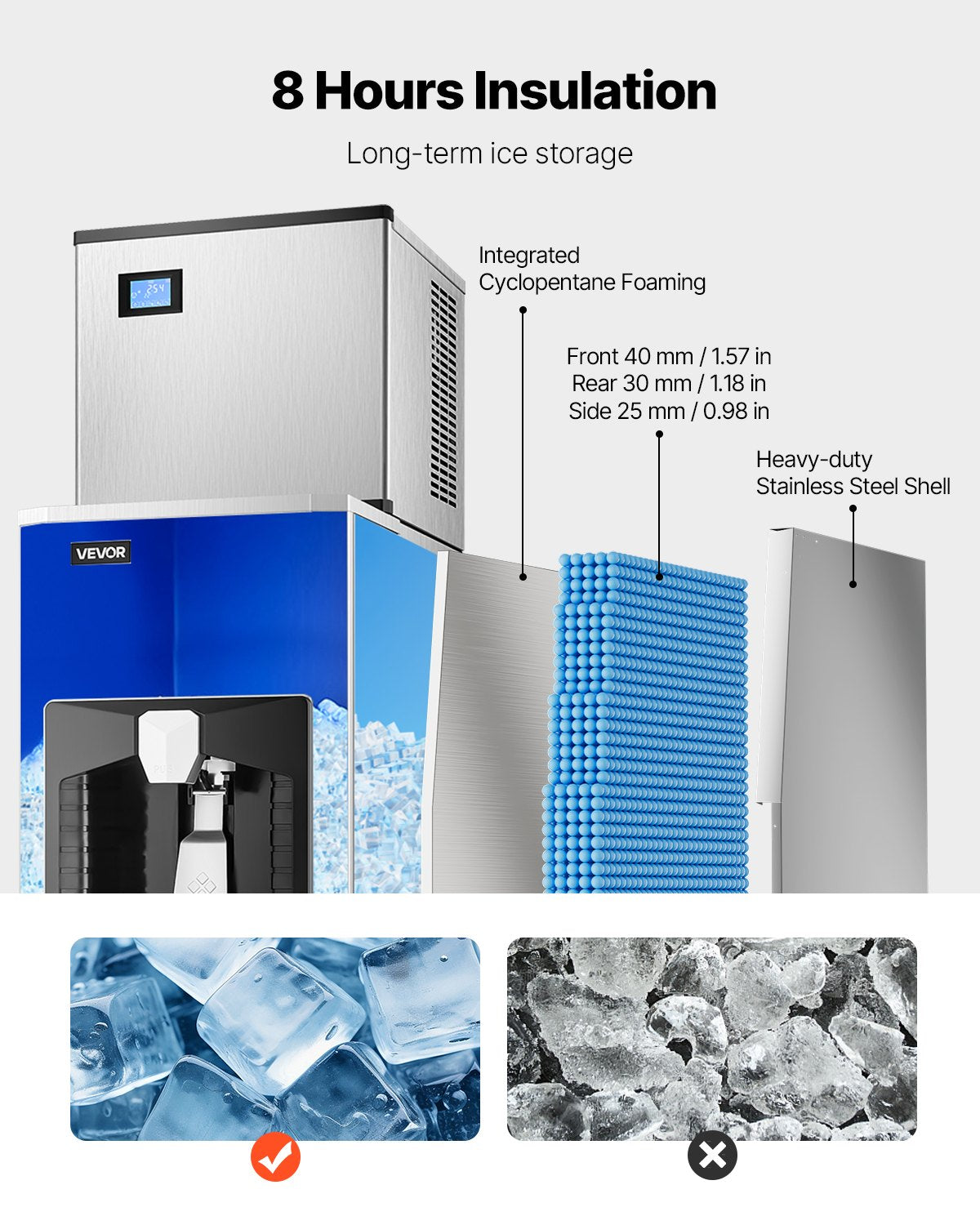 VEVOR Ice Dispenser, Ice Storage Bin with 180 Lbs Storage Capacity, 20 Lbs/Min Automatic Ice Dispensing with Crusher, Height Adjustable Feet, for Commercial Ice Maker Machine, Restaurant and Hotel