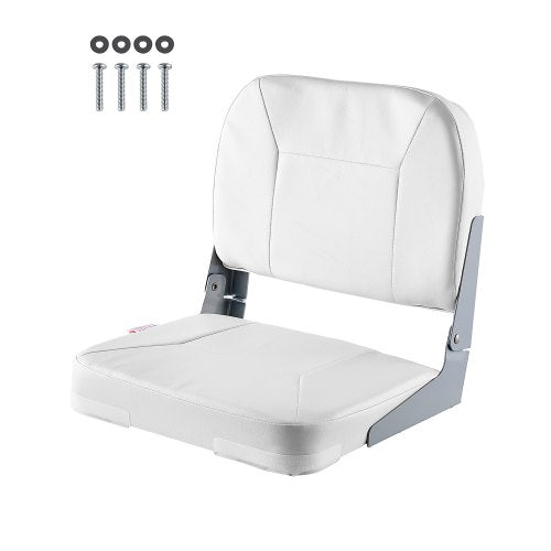 VEVOR Boat Seat, Low Backrest, Folding Fishing Boat Seat with Thickened Sponge Cushion & Waterproof PVC Leather, Aluminum Alloy Hinges, Flip Up Boat Seat for Fishing Boats, Yachts, Ships, White
