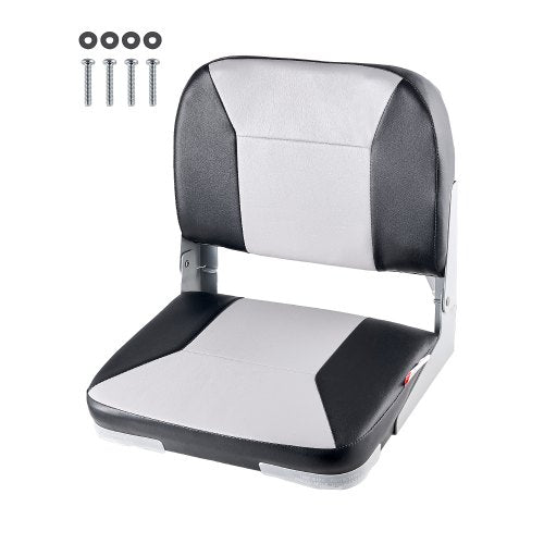 VEVOR Boat Seat, Low Backrest, Folding Fishing Boat Seat with Thickened Sponge Cushion & Waterproof PVC Leather, Aluminum Alloy Hinges, Flip Up Boat Seat for Fishing Boats, Yachts, Ships, Black & Grey