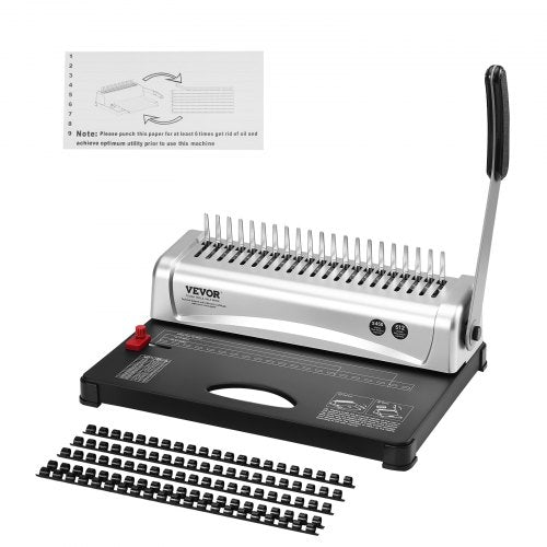 VEVOR Binding Machine, Comb Binding Machine 21-Holes Binding 450 Sheets, Book Binder Machine with 100 PCS 9.53 mm Comb Binding Spines, for Letter Size, A4, A5