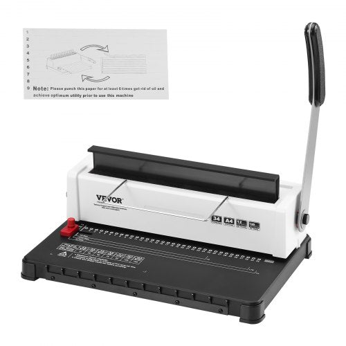 VEVOR Coil Spiral Binding Machine, Manual Book Maker 34-Holes Binding 120 Sheets, Punch Binder Adjustable 4.76 mm - 14.29 mm Coil Binding Spines, for Letter Size, A4, A5.