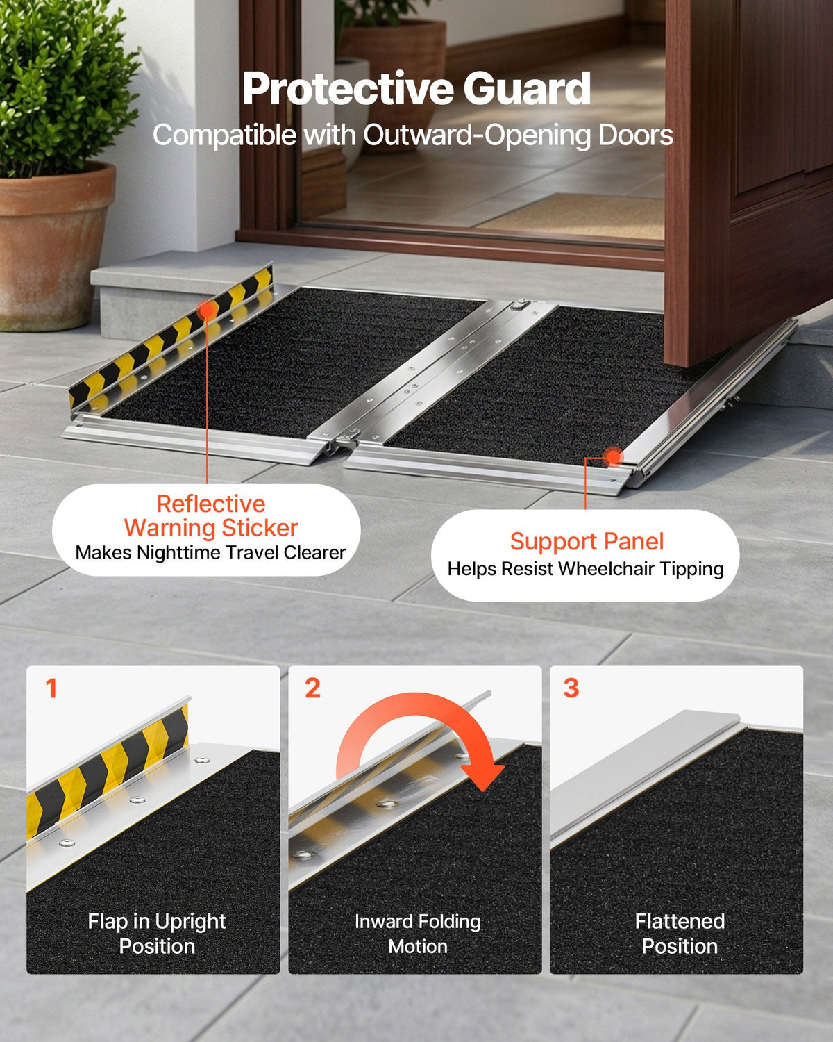 VEVOR Portable Wheelchair Ramp, 610 mm, Non-Slip Aluminum Folding Handicap Ramp for Wheelchair, 800 lbs Capacity, Door Threshold Ramps for Home Steps, Stairs, Entry, Threshold, Doorways, Scooter, Curb