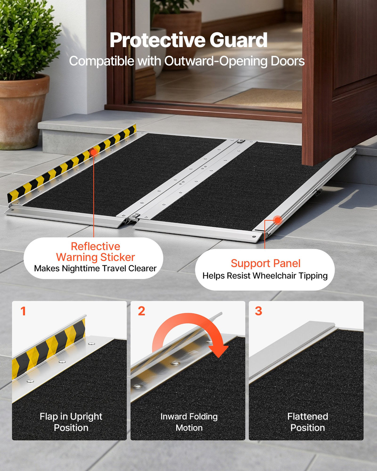 VEVOR Portable Wheelchair Ramp, 915 mm, Non-Slip Aluminum Folding Handicap Ramp for Wheelchair, 800 lbs Capacity, Door Threshold Ramps for Home Steps, Stairs, Entry, Threshold, Doorways, Scooter, Curb