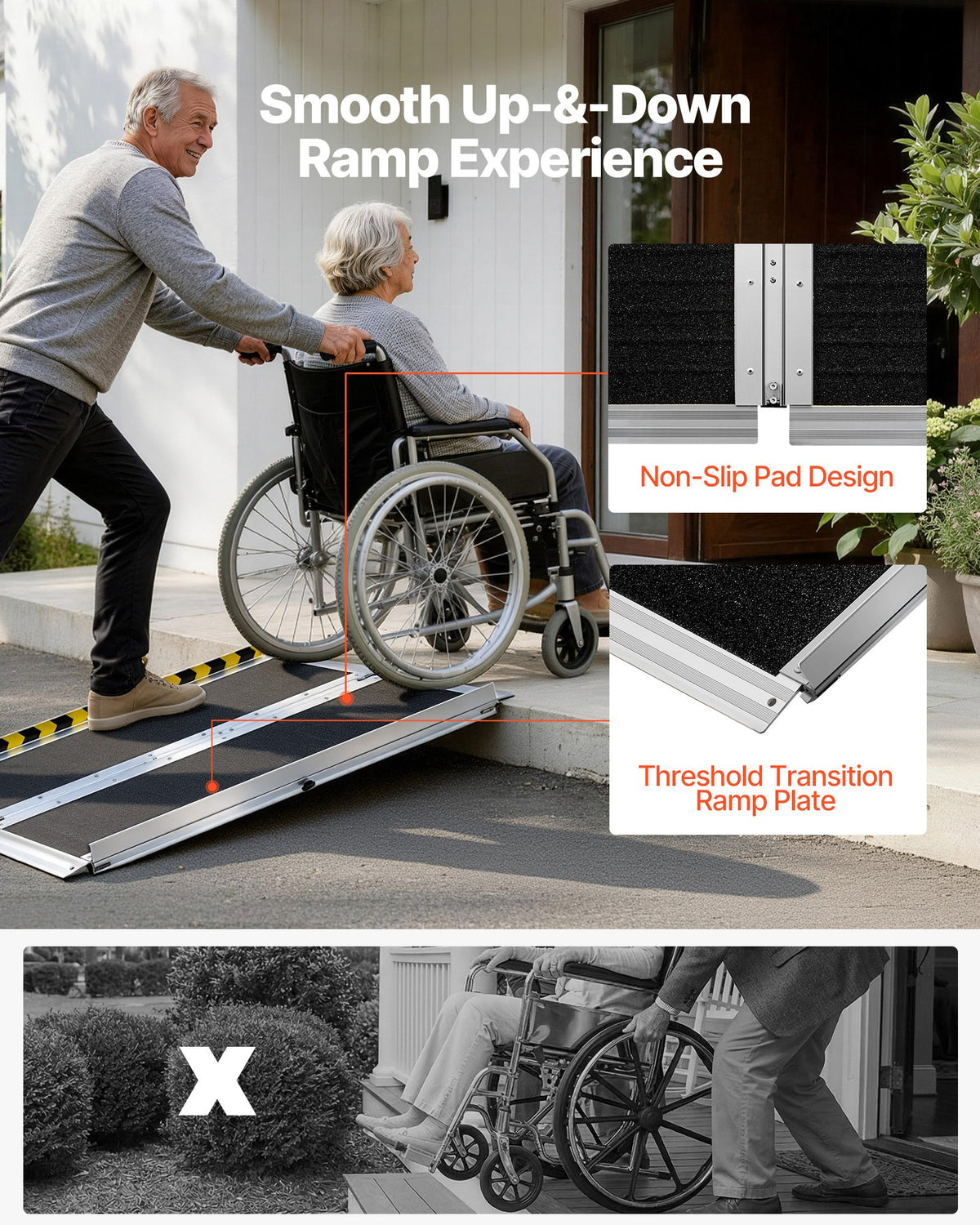 VEVOR Portable Wheelchair Ramp, 915 mm, Non-Slip Aluminum Folding Handicap Ramp for Wheelchair, 800 lbs Capacity, Door Threshold Ramps for Home Steps, Stairs, Entry, Threshold, Doorways, Scooter, Curb