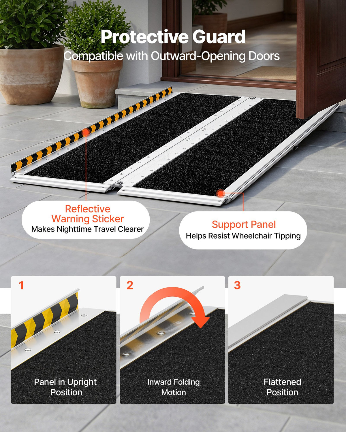 VEVOR Portable Wheelchair Ramp, 1520 mm, Non-Slip Aluminum Folding Handicap Ramp for Wheelchair, 800 lbs Capacity, Door Threshold Ramps for Home Steps, Stairs, Entry, Threshold, Doorways, Scooter