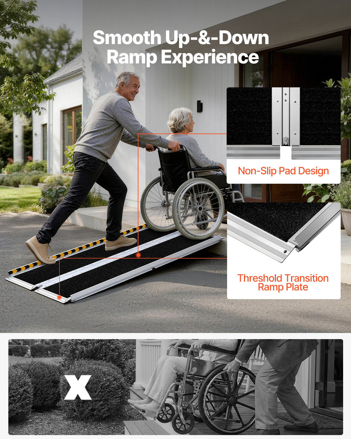 VEVOR Portable Wheelchair Ramp, 1520 mm, Non-Slip Aluminum Folding Handicap Ramp for Wheelchair, 800 lbs Capacity, Door Threshold Ramps for Home Steps, Stairs, Entry, Threshold, Doorways, Scooter