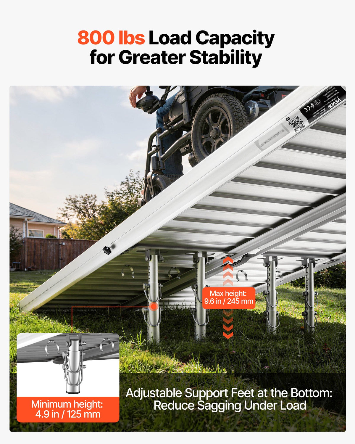VEVOR Portable Wheelchair Ramp, 1830 mm, Non-Slip Aluminum Folding Handicap Ramp for Wheelchair, 800 lbs Capacity, Door Threshold Ramps for Home Steps, Stairs, Entry, Threshold, Doorways, Scooter