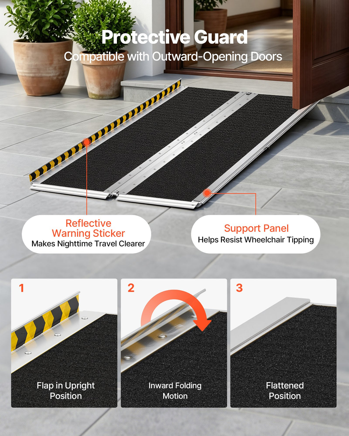 VEVOR Portable Wheelchair Ramp, 1830 mm, Non-Slip Aluminum Folding Handicap Ramp for Wheelchair, 800 lbs Capacity, Door Threshold Ramps for Home Steps, Stairs, Entry, Threshold, Doorways, Scooter