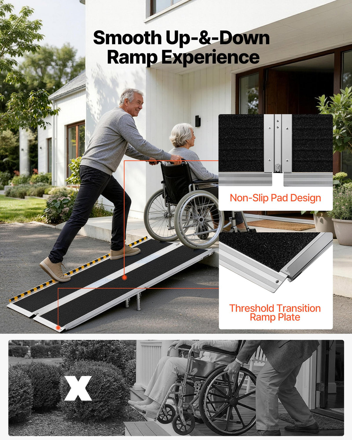 VEVOR Portable Wheelchair Ramp, 1830 mm, Non-Slip Aluminum Folding Handicap Ramp for Wheelchair, 800 lbs Capacity, Door Threshold Ramps for Home Steps, Stairs, Entry, Threshold, Doorways, Scooter