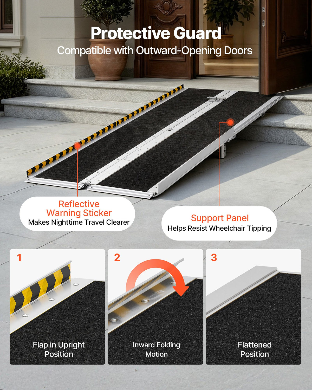 VEVOR Portable Wheelchair Ramp, 2440 mm, Non-Slip Aluminum Folding Handicap Ramp for Wheelchair, 800 lbs Capacity, Door Threshold Ramps for Home Steps, Stairs, Entry, Threshold, Doorways, Scooter