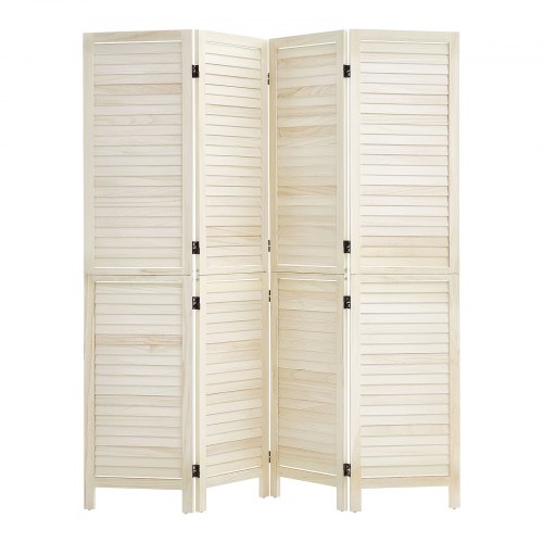 VEVOR Wood Room Divider 4 Panels 1702mm Tall Wood Folding Privacy Screen, For Room Separation & Home Decor, Solid Frame, 360° Two-Way Hinges, Easy Assembly, Louvered Wooden Partition with Hardware