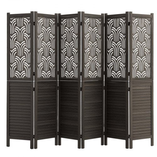 VEVOR Wood Room Divider 6 Panels 1702mm Carved Wood Folding Privacy Screen, For Room Separation & Home Decor, Solid Frame, 360° Two-Way Hinges, Easy Assembly, Louvered Wooden Partition with Hardware
