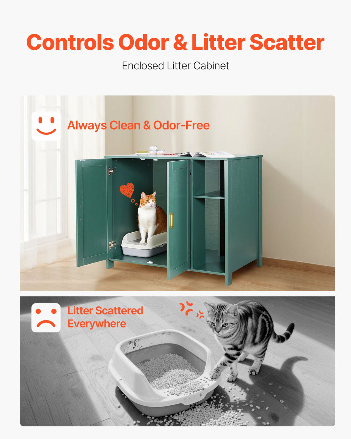VEVOR Cat Litter Robot Enclosure, 105 cm Self Cleaning Litter Box Cabinet, with Drawer & Detachable Divider, Automatic Litterbox Enclosure with Built-in Power Outlet, Fits Most Smart Litterboxes
