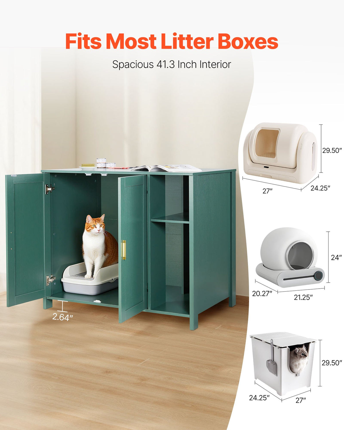VEVOR Cat Litter Robot Enclosure, 105 cm Self Cleaning Litter Box Cabinet, with Drawer & Detachable Divider, Automatic Litterbox Enclosure with Built-in Power Outlet, Fits Most Smart Litterboxes