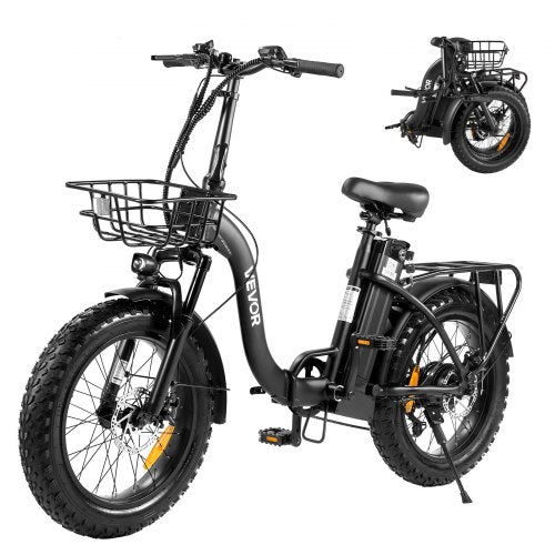 VEVOR Electric Bike, 250W Folding Electric Bicycle for Adults with 25Ah Large Removable Battery, 36V 25 km/h Brushless Motor, Up to 70 km Max Range, Pneumatic Fat Tire 7-Speed Gear Ebike for Commute