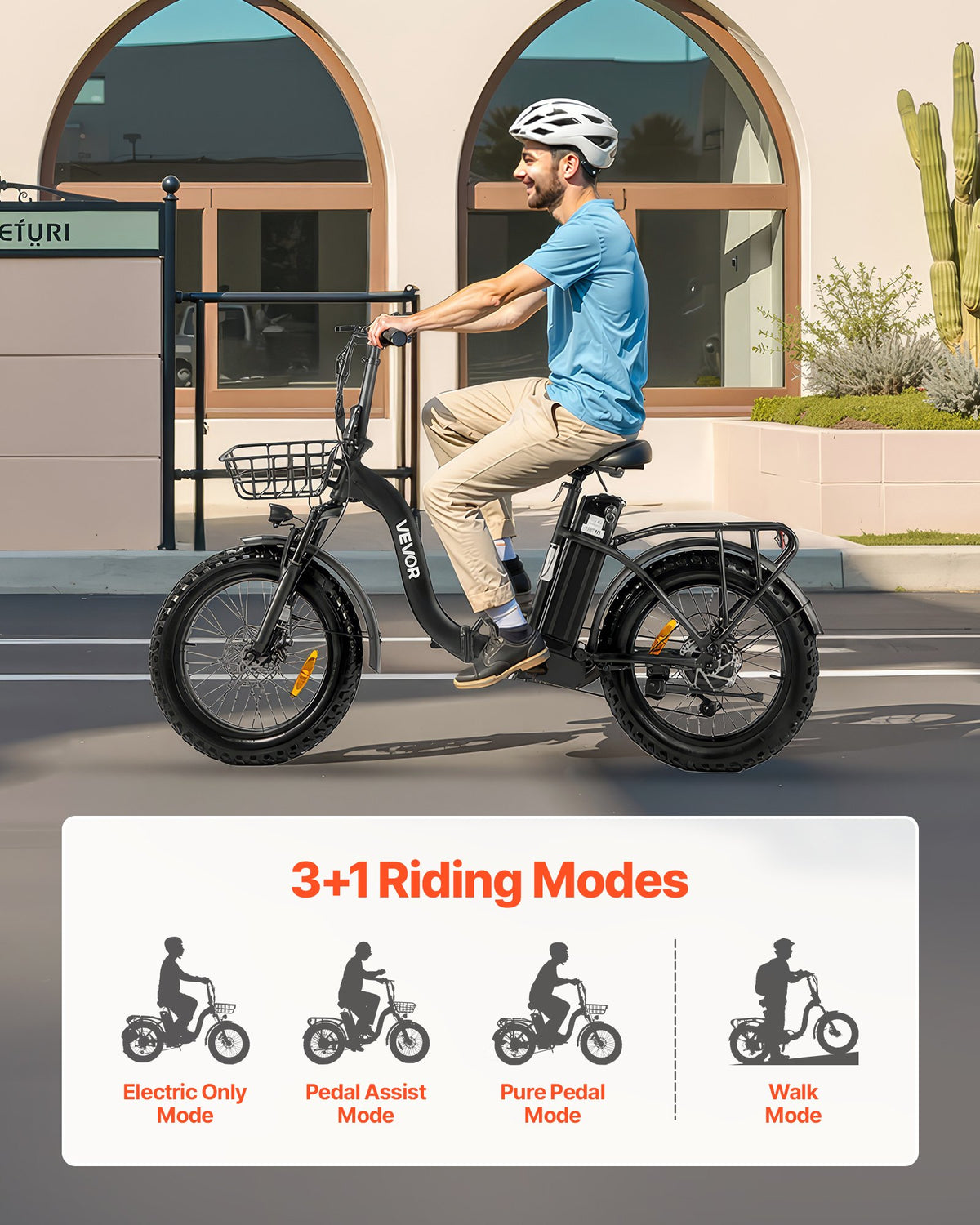 VEVOR Electric Bike, 250W Folding Electric Bicycle for Adults with 25Ah Large Removable Battery, 36V 25 km/h Brushless Motor, Up to 70 km Max Range, Pneumatic Fat Tire 7-Speed Gear Ebike for Commute