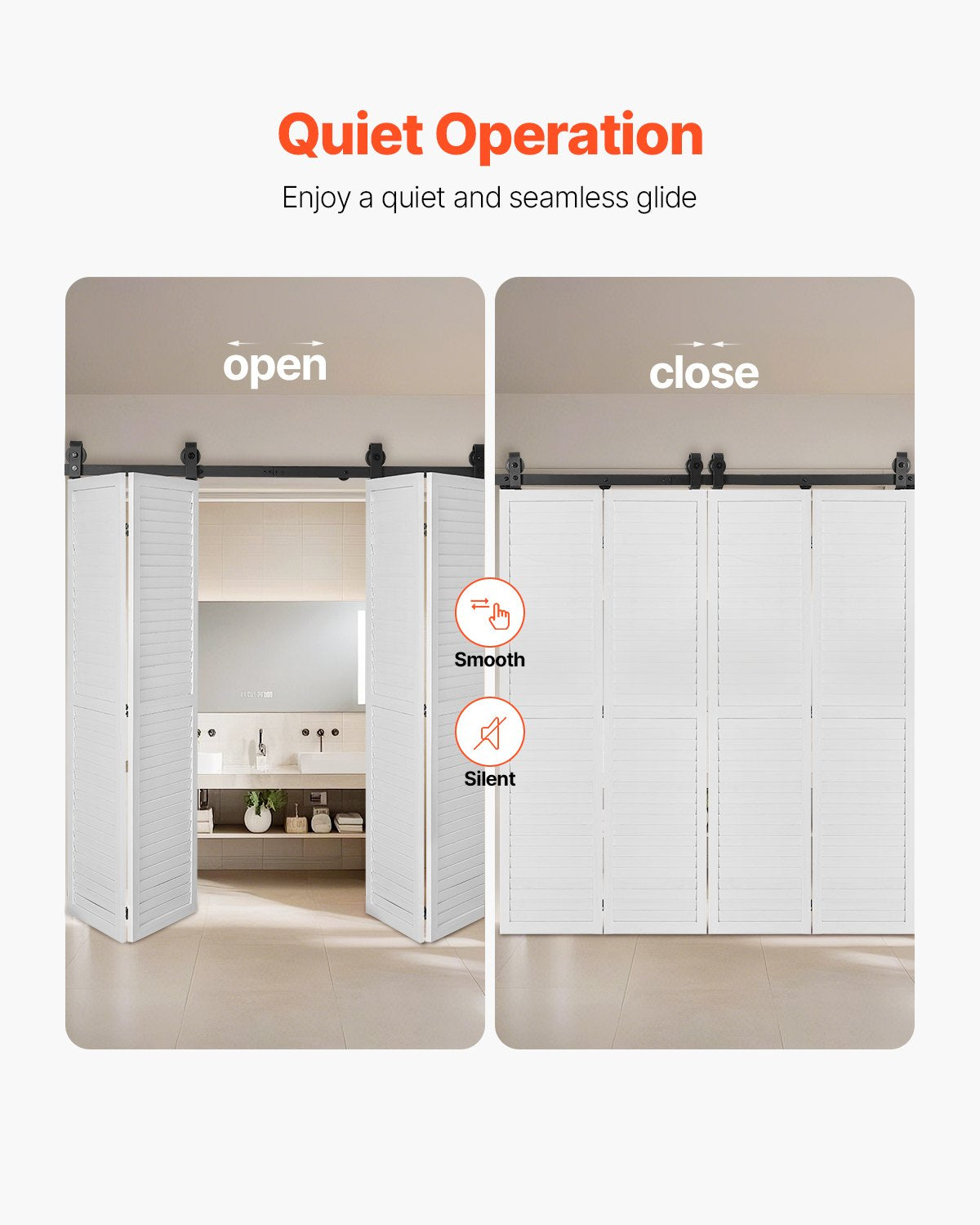 VEVOR Bi-Folding Sliding Barn Door Hardware Track Kit, 64" Top Mount Track Kit, Slide Smoothly & Quietly, Heavy Duty, Easy to Install, Suitable for Four 15" Closet Pantry Laundry Doors (Not Included)