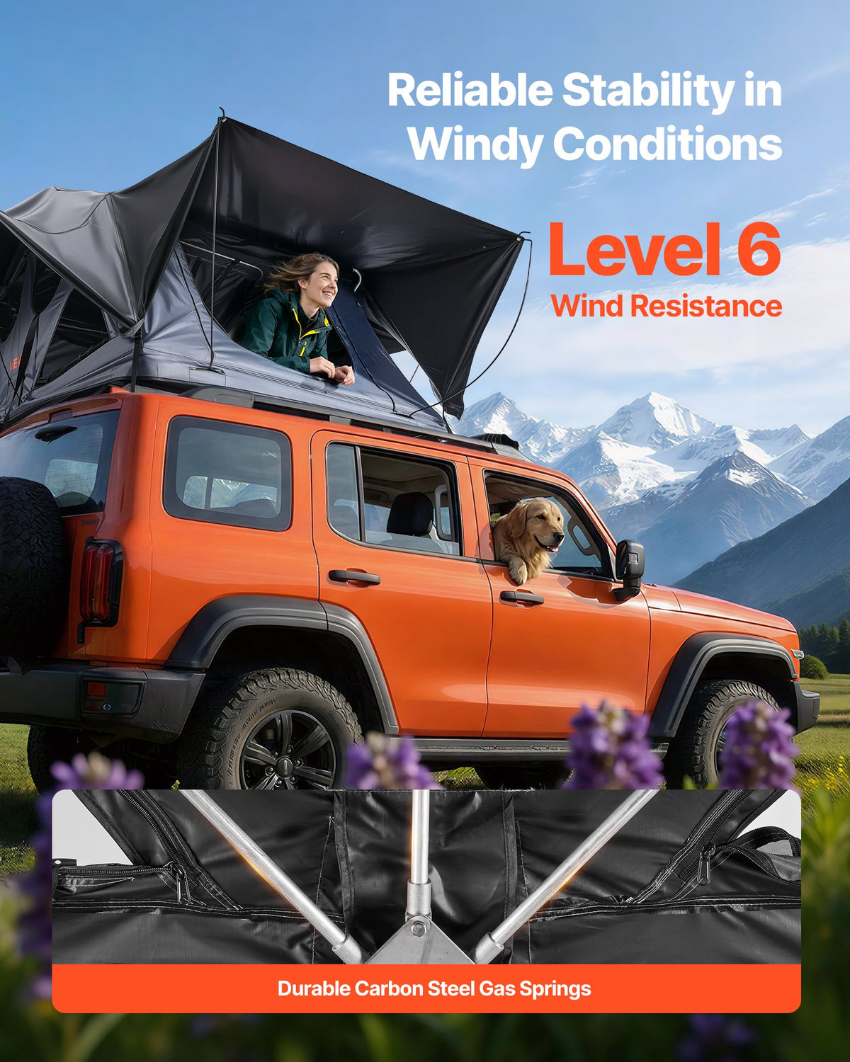 VEVOR Rooftop Tent, 2-3 Person Foldable Aluminum Roof Top Tent with Tri-Color LED Light, Thick Mattress & 10 Windows, Waterproof Windproof Overland Camping Car Roof Rack Suitable for Jeep SUV Pickup