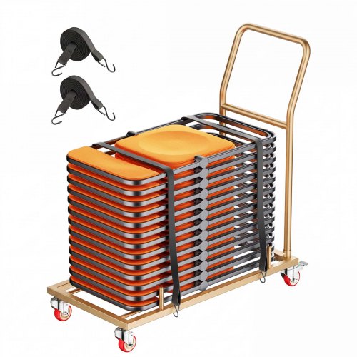 VEVOR Folding Chair Cart 300 lbs for 25 Chairs L-Shape Horizontal Placement, for Commercial & Home Kitchen, Heavy-Duty Carbon Steel, Easy to Move, Storage Dolly, with Locking Swivel Wheels & Handle