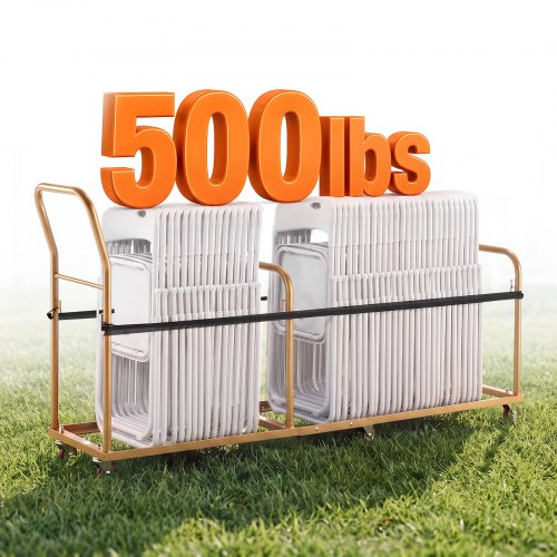VEVOR Commercial Folding Chair Cart Holds Up to 50 Chair Vertical Placement, for Large Events, Heavy-Duty Carbon Steel, Easy to Move, 226.8 kg Capacity Storage Dolly Holder, with Locking Wheels, Handle