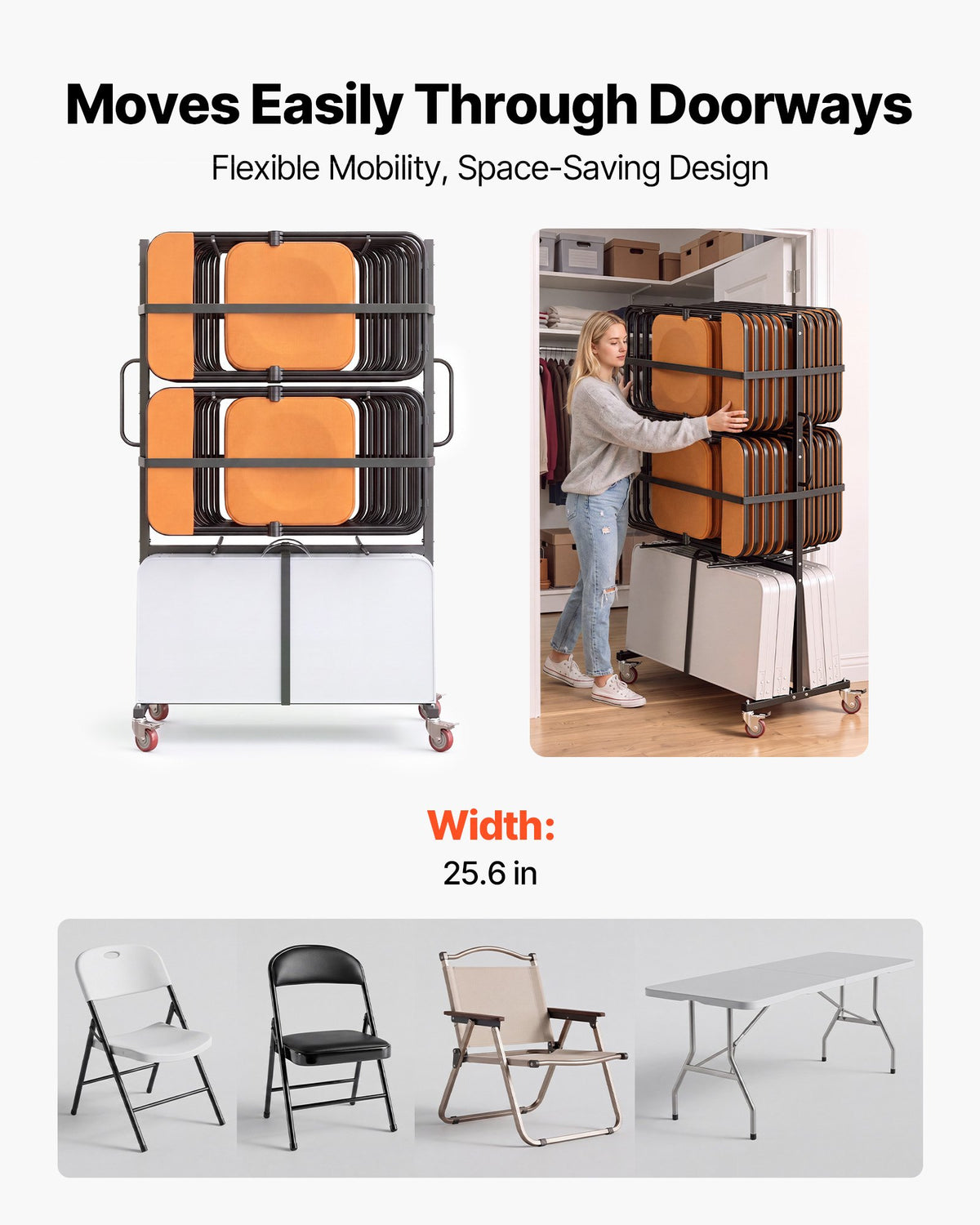 VEVOR Folding Table and Chair Rack Cart 181.5 kg Holds 24 Chairs & 6 Tables, for Large Event, Heavy-Duty Carbon Steel, Easy to Move, Storage Dolly, with Swivel Casters Locking Wheels, Waterproof Cover