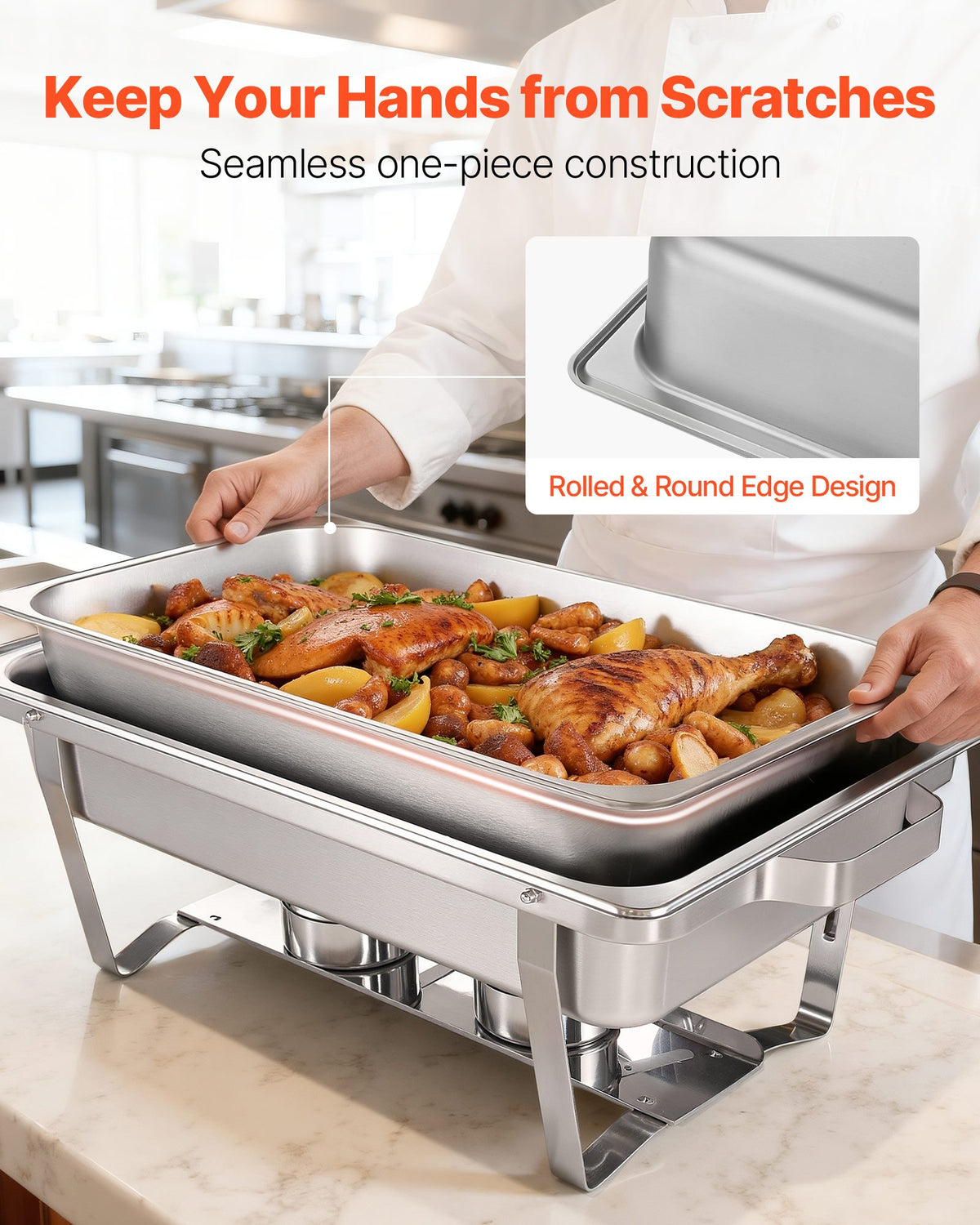 VEVOR Rectangle Chafing Dish, 8.5L 2 Pack Stainless Steel Chafing Dish, Food Warmer Chafer Complete Set with Hollow Handle, 1 Food Tongs, Lid, Fuel Holder, Chafer Dishes for Banquet Party Wedding