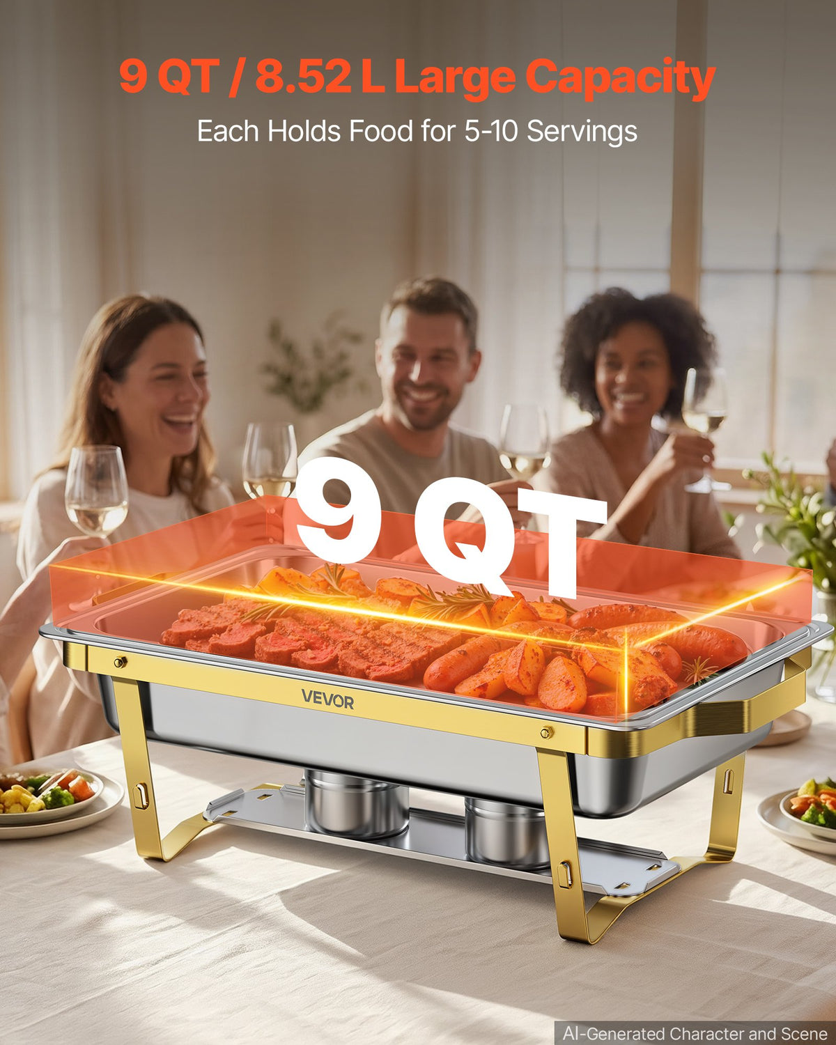 VEVOR 4 Packs Chafing Dishes for Buffet Set, 8.5L Stainless Steel Chafer, for Banquet Party Wedding, Rectangle Buffet Server and Warmer, with 4 Full Size Pans, Fuel Holder, and Foldable Stand
