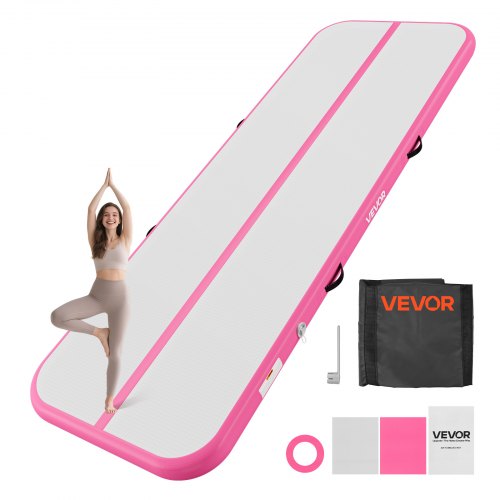 VEVOR Inflatable Gymnastics Air Mat 3m Training Mats w/ Electric Pump, 10 cm Thick Sturdy Tumble Track, Tumbling Mat for Home Use/Gym/Outdoor/Yoga/Cheerleading/Beach/Park/Water, Pink