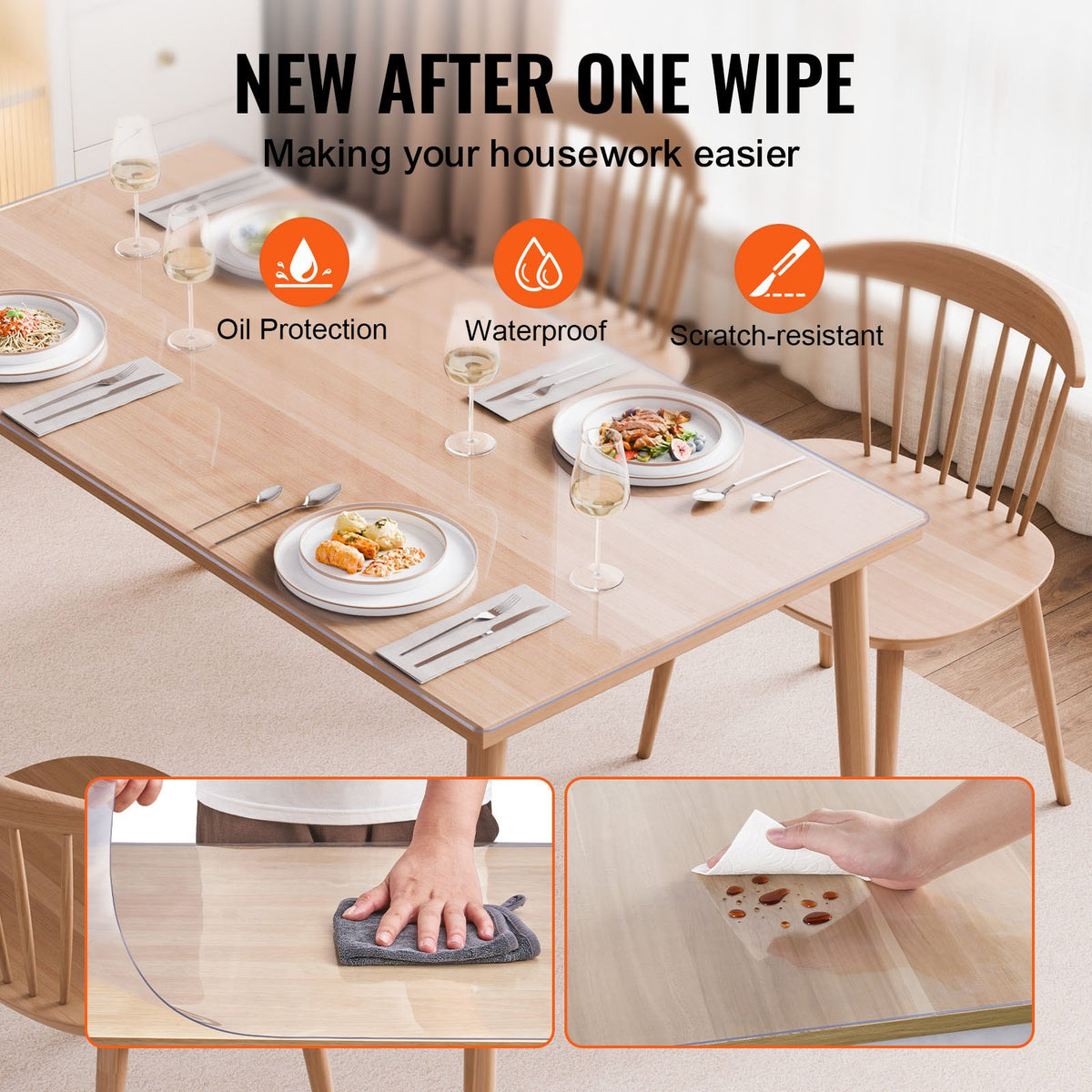 VEVOR Plastic Table Cover, 14 x 24 Inch 1.5 mm Thick Clear Table Protector, Rectangle PVC Desk Mat, Waterproof & Easy Cleaning Desk Pad Tablecloth, for Office Dresser Dining Room Table Night Stand