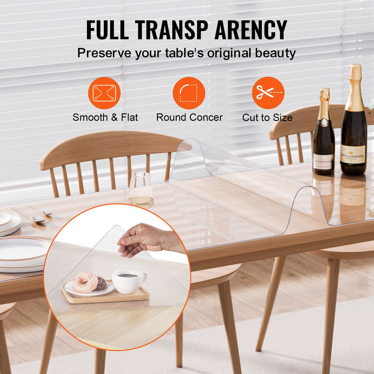 VEVOR Plastic Table Cover, 24 x 96 Inch 1.5 mm Thick Clear Table Protector, Rectangle PVC Desk Mat, Waterproof & Easy Cleaning Desk Pad Tablecloth, for Office Dresser Dining Room Table Night Stand