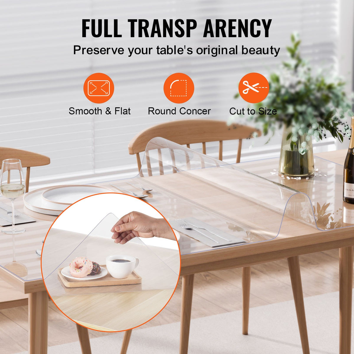 VEVOR Plastic Table Cover, 36 x 48 Inch 1.5 mm Thick Clear Table Protector, Rectangle PVC Desk Mat, Waterproof & Easy Cleaning Desk Pad Tablecloth, for Office Dresser Dining Room Table Night Stand