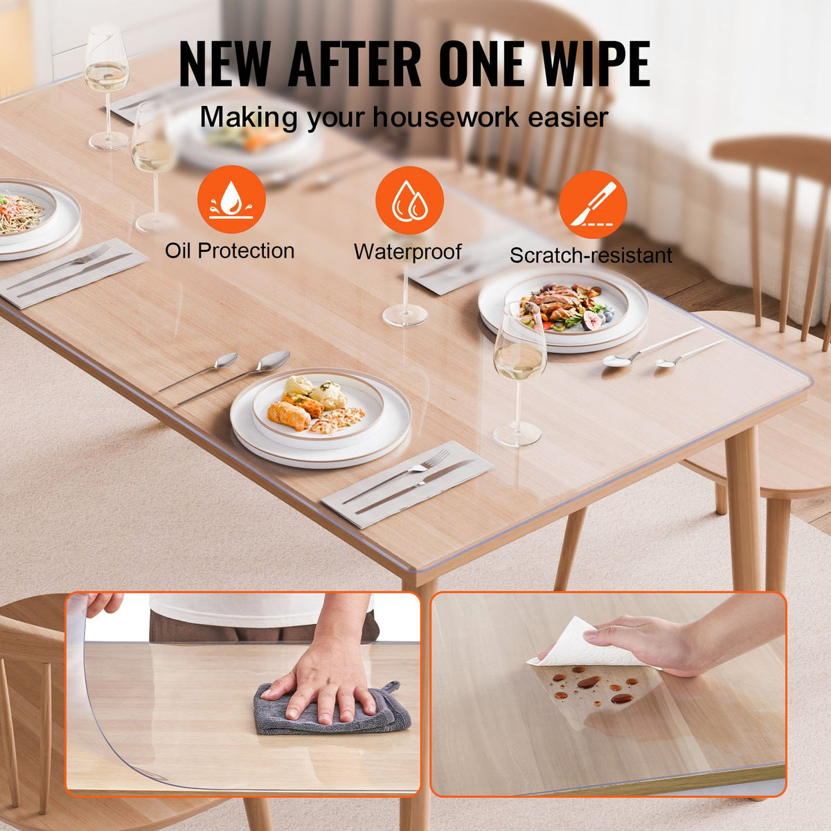 VEVOR Plastic Table Cover, 42 x 72 Inch 2.0 mm Thick Clear Table Protector, Rectangle PVC Desk Mat, Waterproof & Easy Cleaning Desk Pad Tablecloth, for Office Dresser Dining Room Table Night Stand