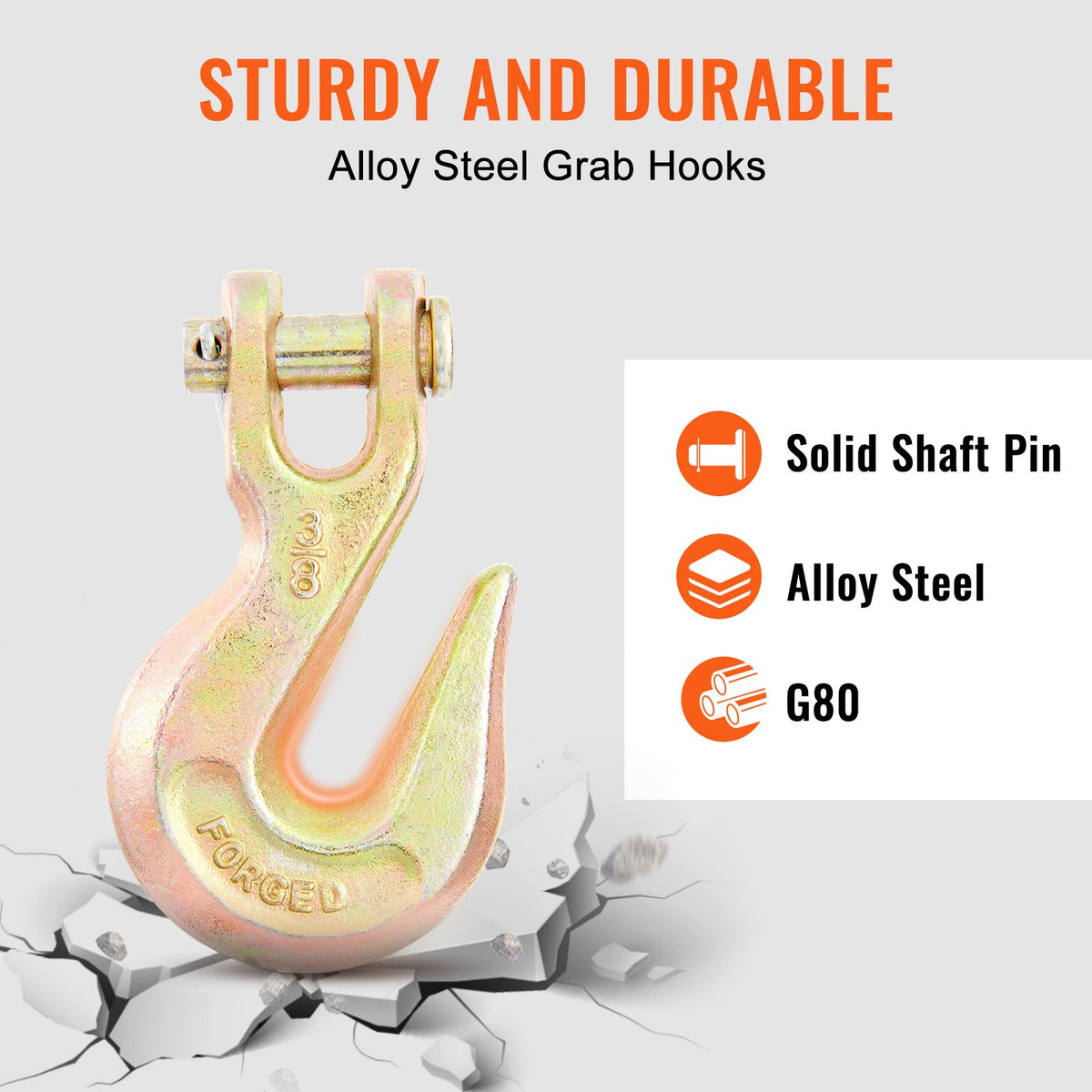 VEVOR Transport Binder Chain, 3218.07 kg Working Load Limit, 9.53 mm x 6.10 m G80 Tow Chain Tie Down with Grab Hooks, DOT Certified, Galvanized Coating Manganese Steel for Dock Factory Construction Site, 2 Pack