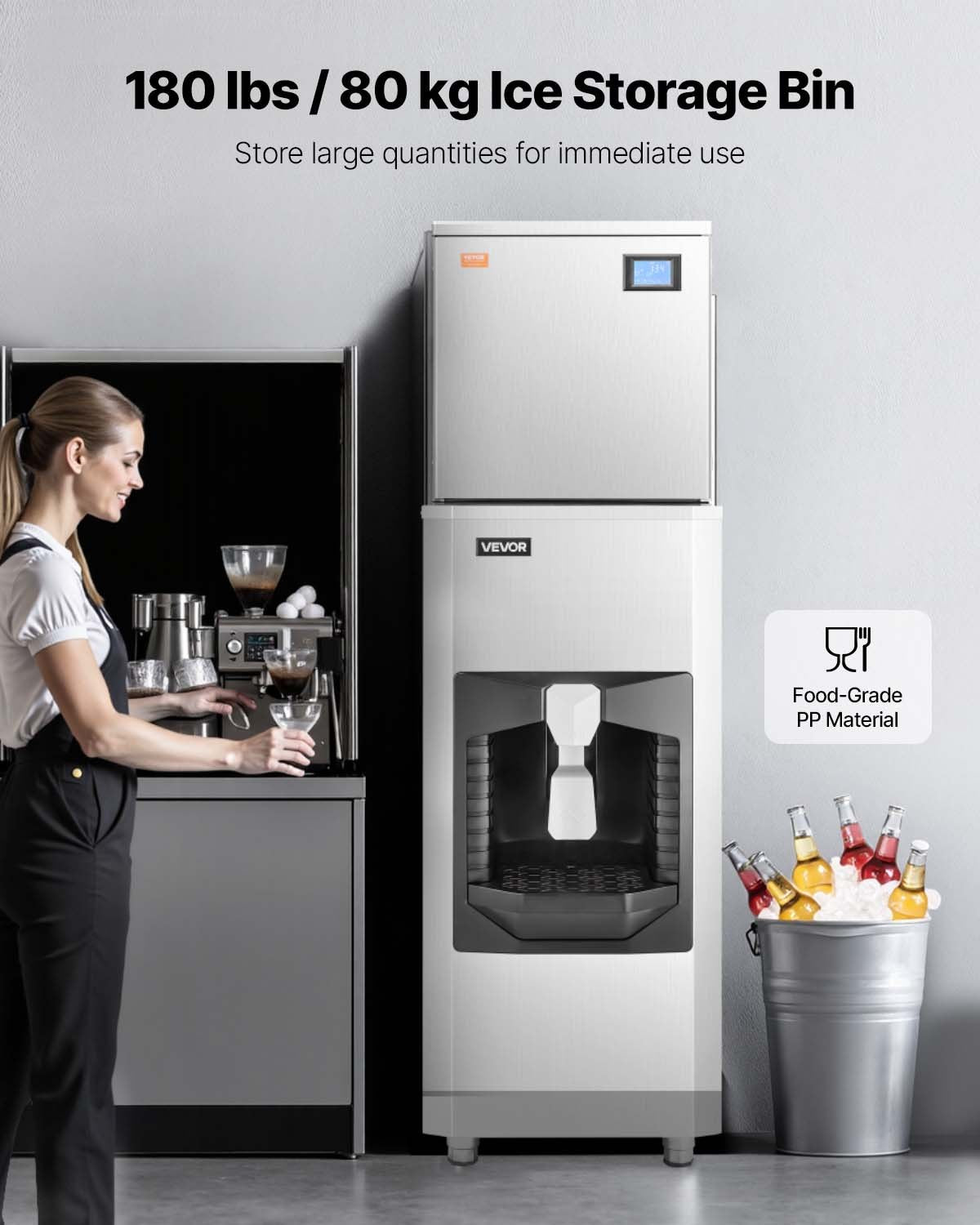 VEVOR Commercial Ice Maker, 440 Lbs/Day Ice Maker Machine, 180 Lbs Large Ice Storage Bin with 20 Lbs/Min Automatic Ice Dispensing, Self-Cleaning Ice Machine with Touchscreen for Bar, Cafe, Restaurant