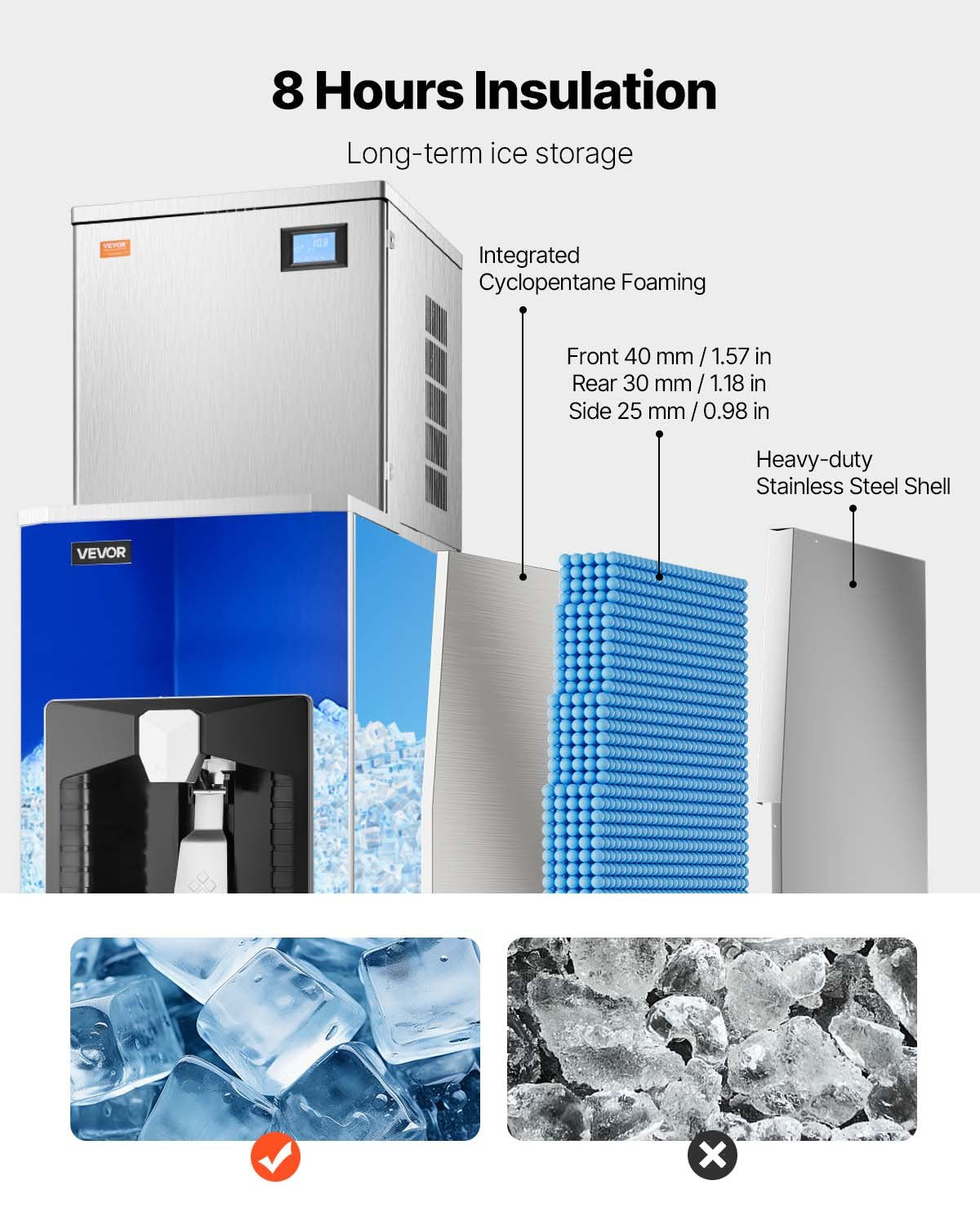 VEVOR Commercial Ice Maker, 440 Lbs/Day Ice Maker Machine, 180 Lbs Large Ice Storage Bin with 20 Lbs/Min Automatic Ice Dispensing, Self-Cleaning Ice Machine with Touchscreen for Bar, Cafe, Restaurant