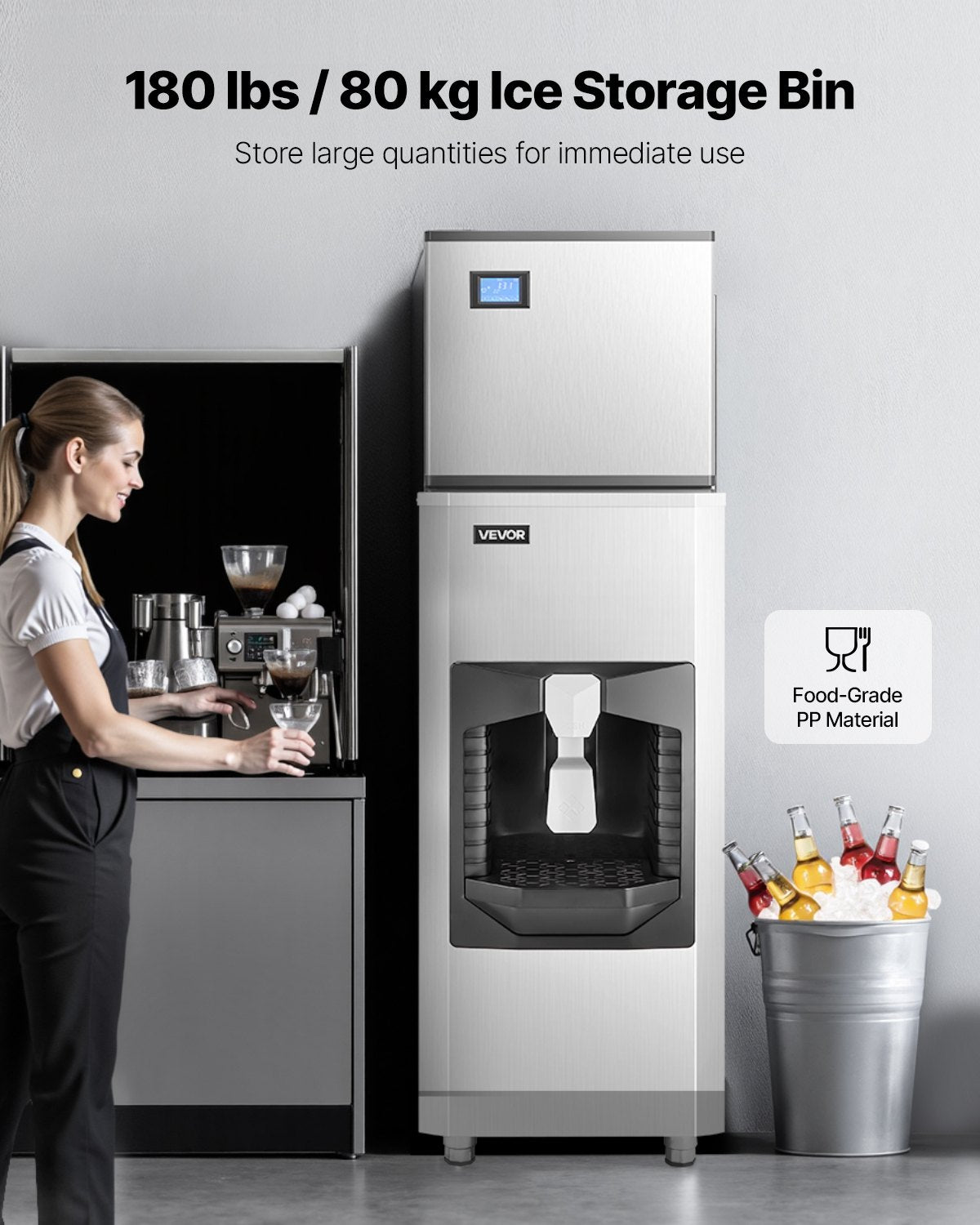 VEVOR Commercial Ice Maker, 500 Lbs/Day Ice Maker Machine, 180 Lbs Large Ice Storage Bin with 20 Lbs/Min Automatic Ice Dispensing, Self-Cleaning Ice Machine with Touchscreen for Bar, Cafe, Restaurant